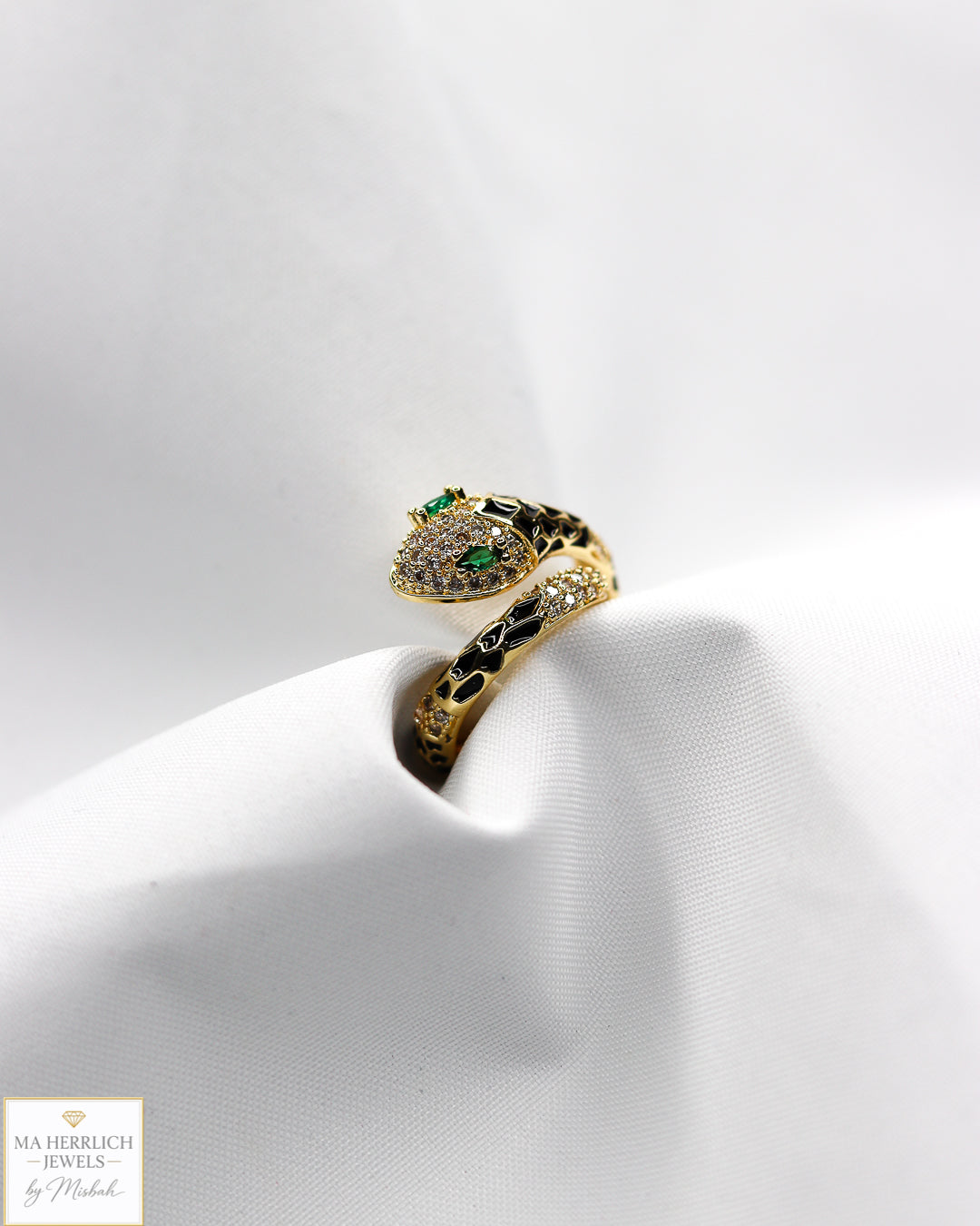 Adjustable Snake Ring with Green Eyes Statement