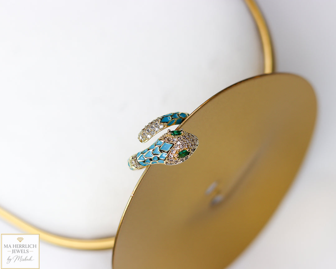 Adjustable Snake Ring with Green Eyes Statement
