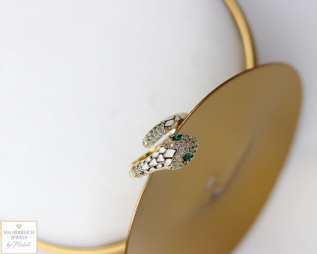 Adjustable Snake Ring with Green Eyes Statement