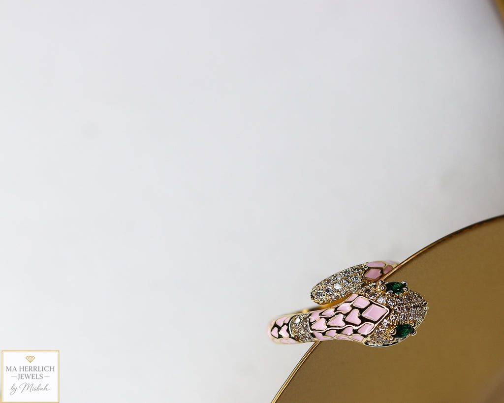 Adjustable Snake Ring with Green Eyes Statement