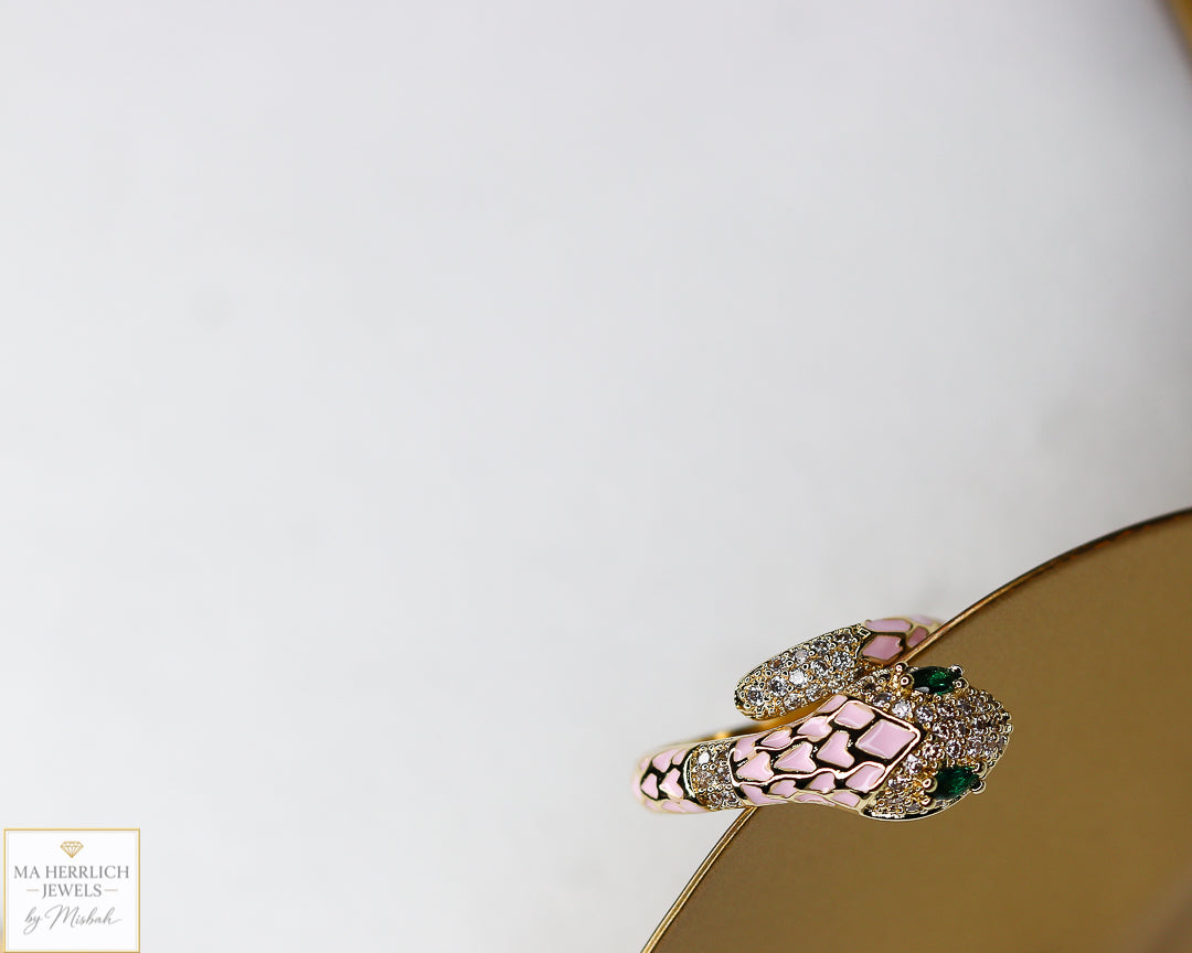 Adjustable Snake Ring with Green Eyes Statement