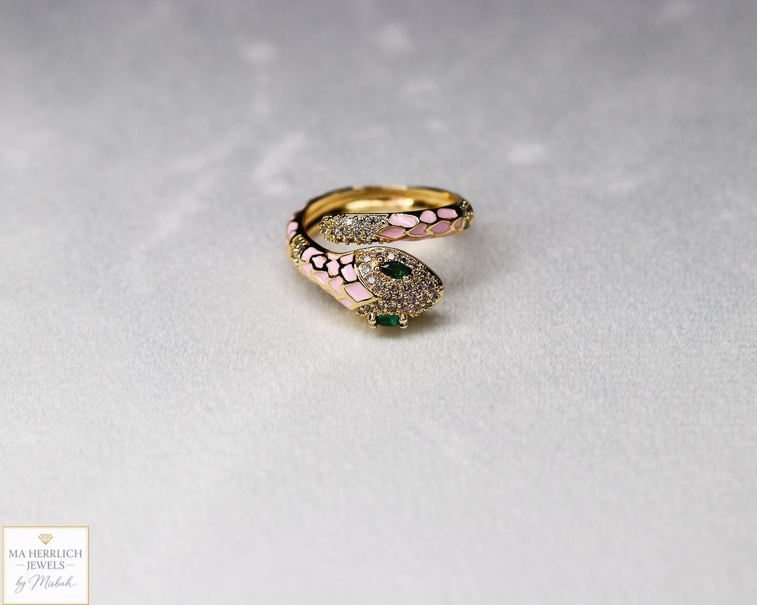 Adjustable Snake Ring with Green Eyes Statement