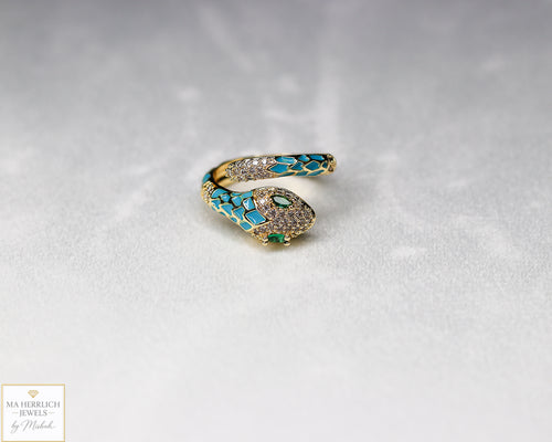 Adjustable Snake Ring with Green Eyes Statement