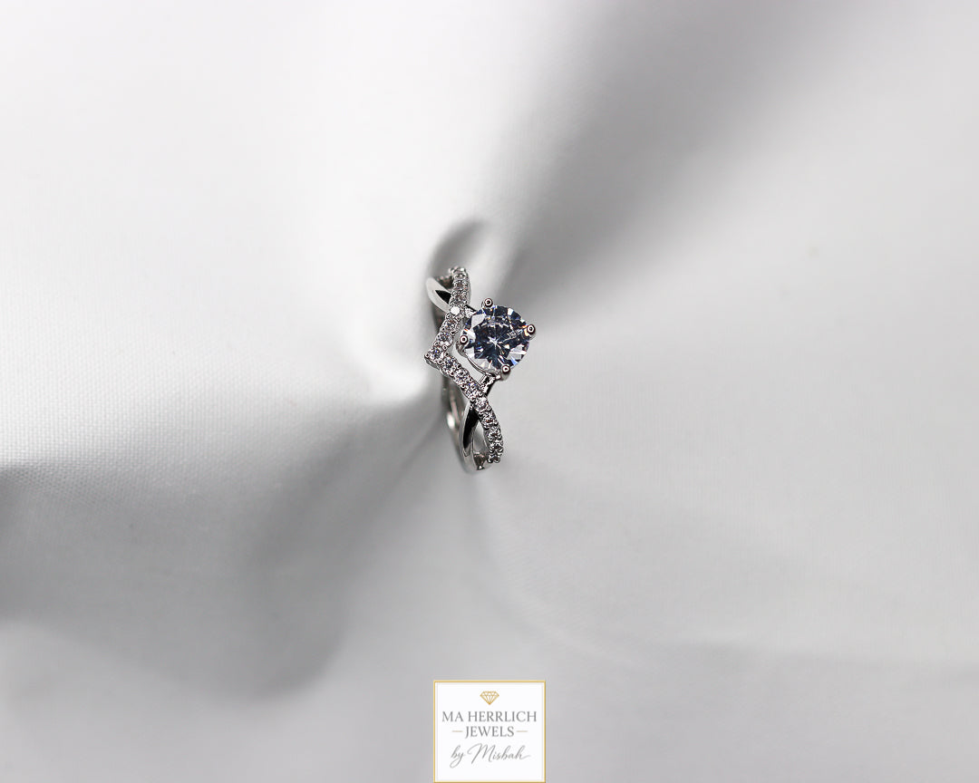 Adjustable Open Ring Cubic Zircon Silver