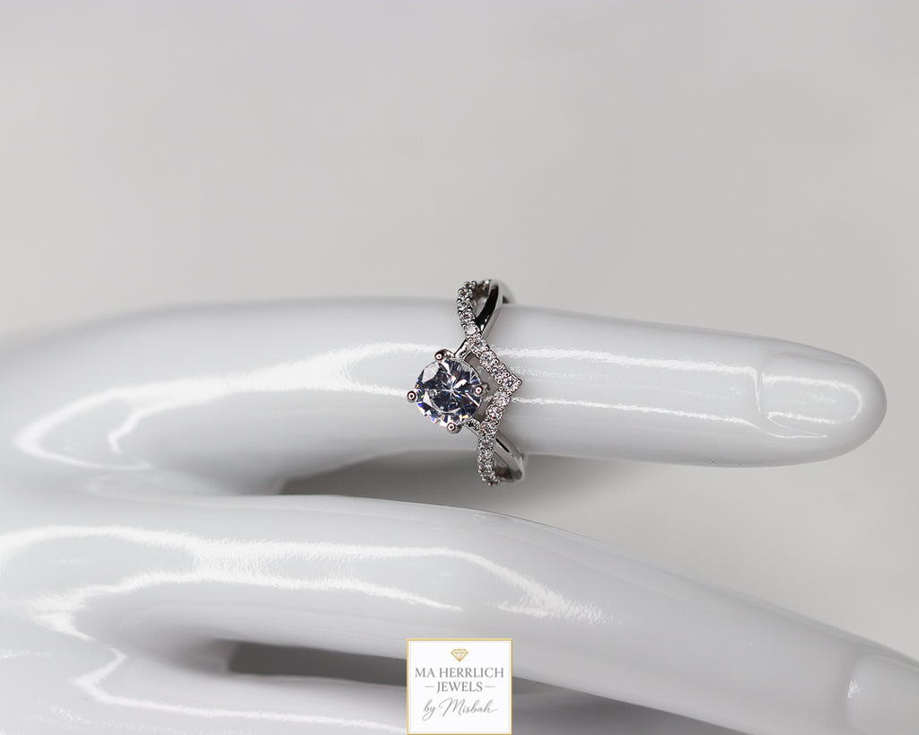 Adjustable Open Ring Cubic Zircon Silver