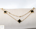 Double Chain Black Four Leaf Clover Anklet