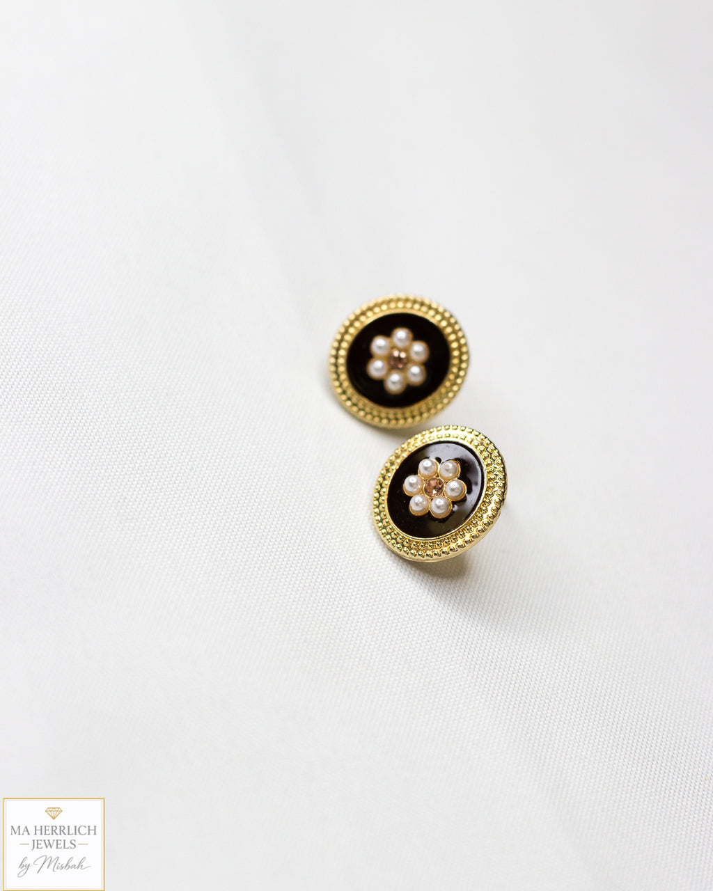 Small Brown Earrings With Pearls Detailing