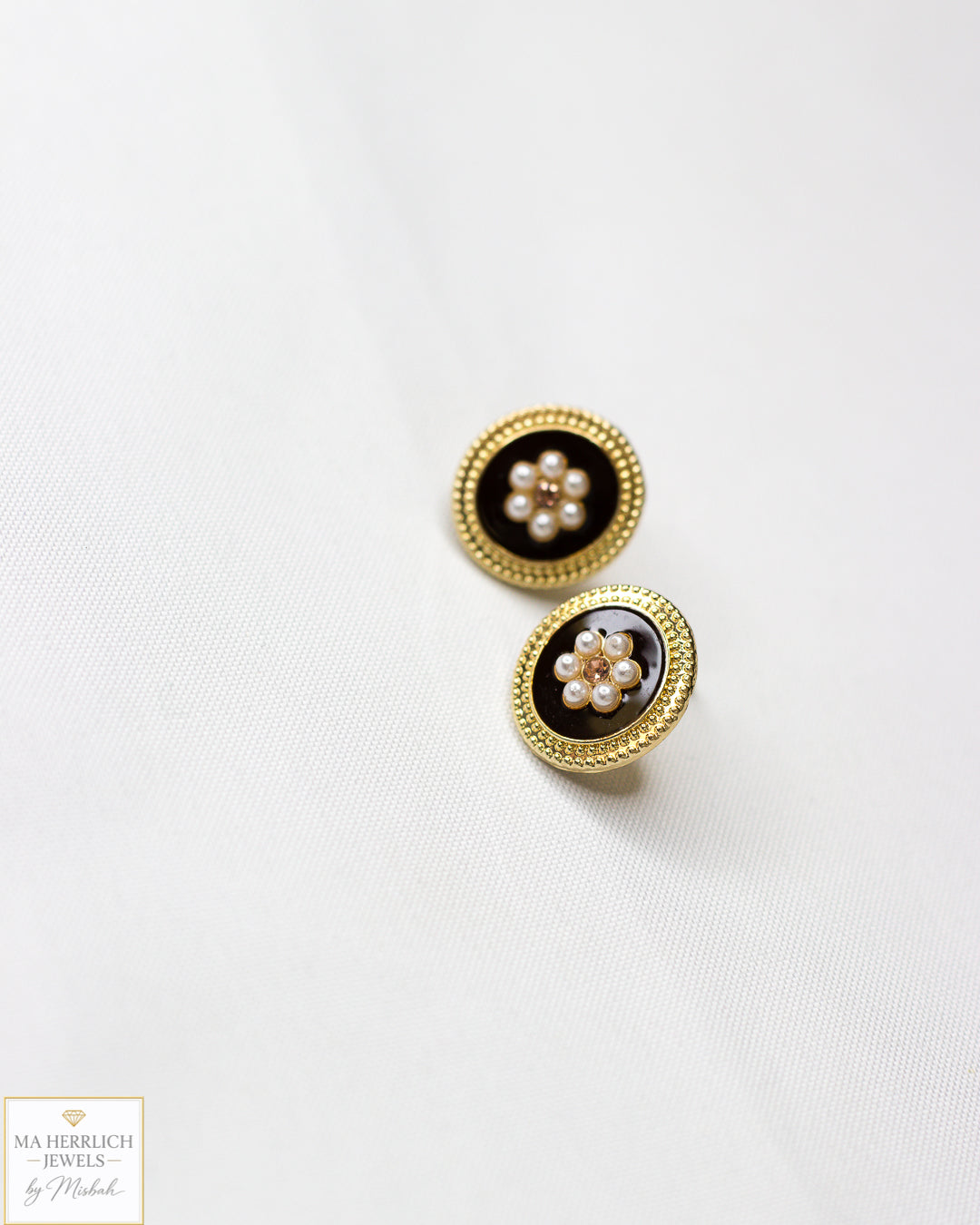 Small Brown Earrings With Pearls Detailing