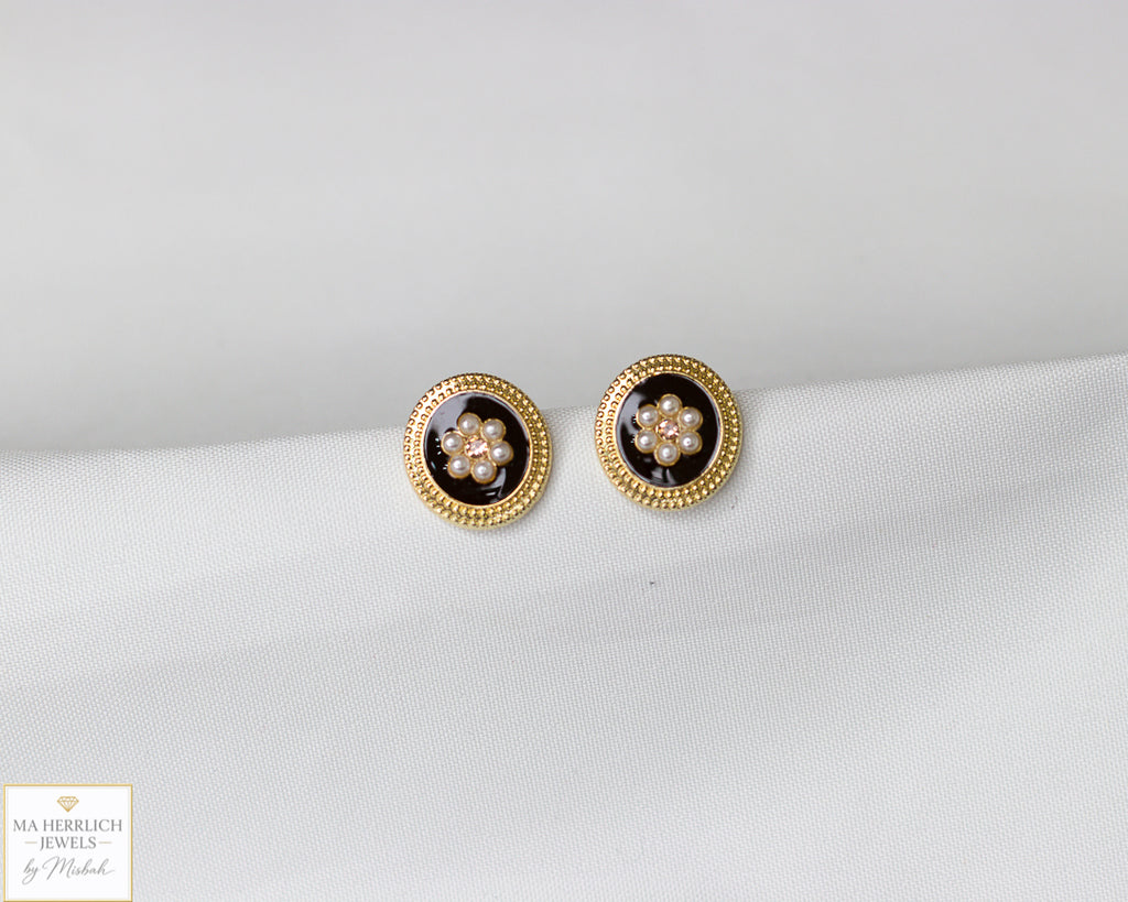 Small Brown Earrings With Pearls Detailing