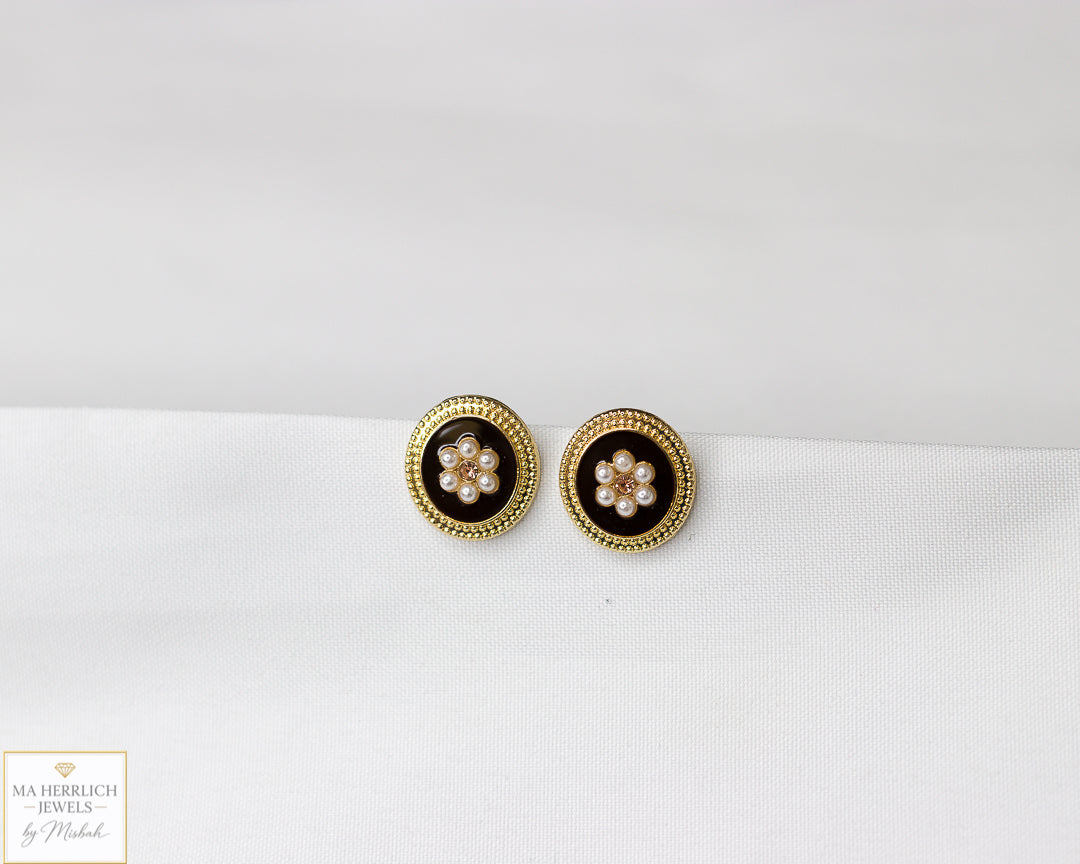 Small Brown Earrings With Pearls Detailing