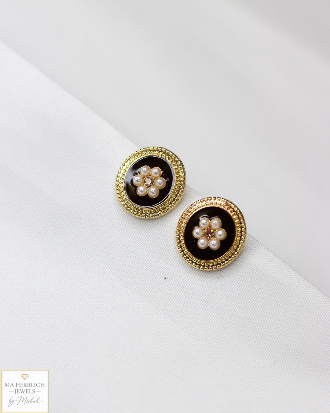 Small Brown Earrings With Pearls Detailing