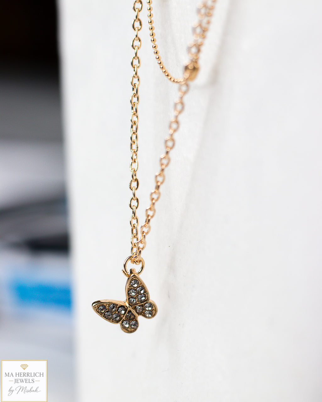 Gold Butterfly Double Chain Necklace