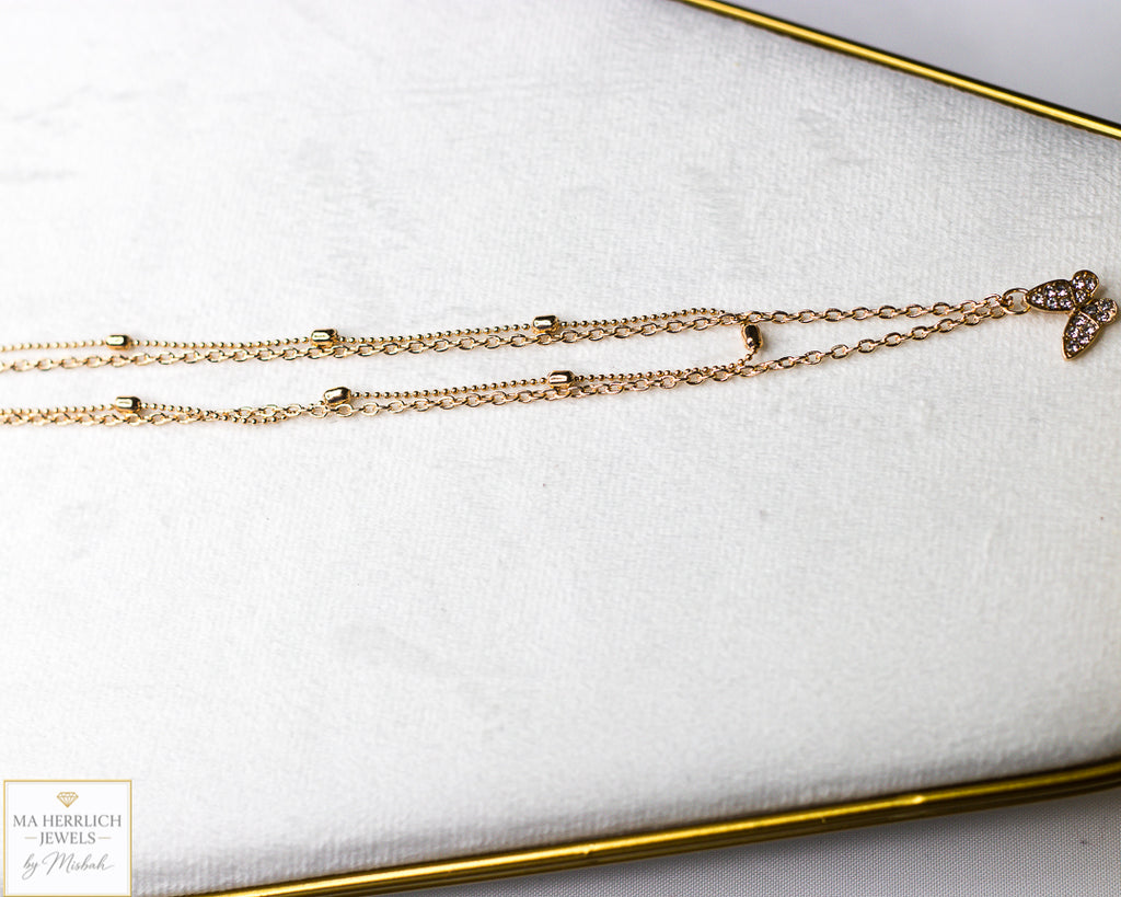 Gold Butterfly Double Chain Necklace