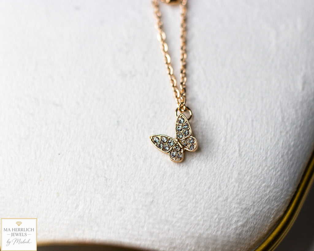 Gold Butterfly Double Chain Necklace