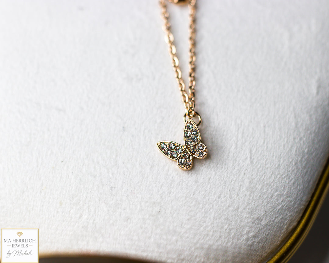 Gold Butterfly Double Chain Necklace