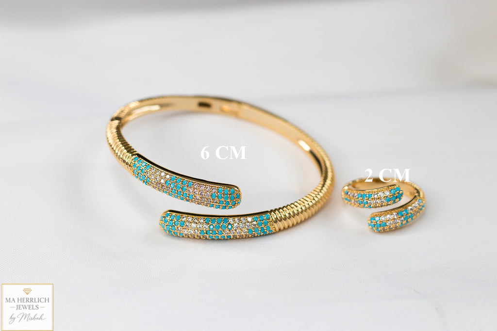 Turquoise & Crystal Embellished Bracelet & Ring Set