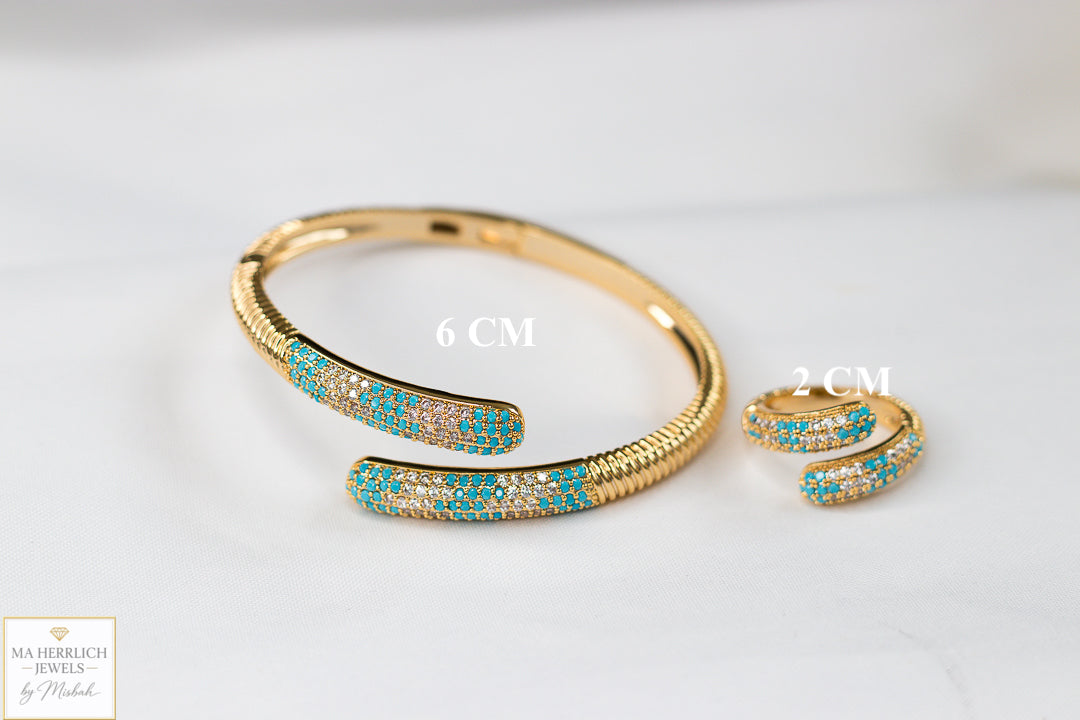 Turquoise & Crystal Embellished Bracelet & Ring Set