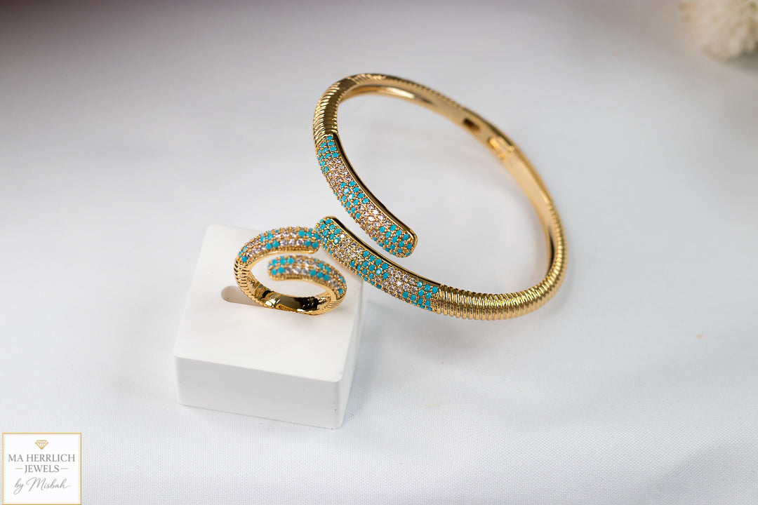 Turquoise & Crystal Embellished Bracelet & Ring Set