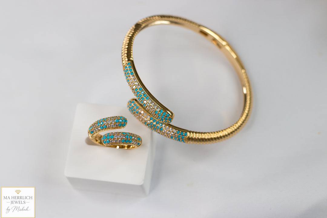 Turquoise & Crystal Embellished Bracelet & Ring Set