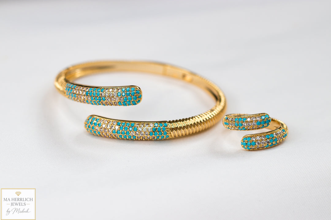 Turquoise & Crystal Embellished Bracelet & Ring Set