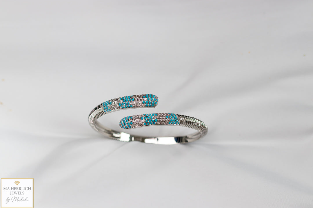 Turquoise Crystal Embellished Open Cuff Bracelet & Ring Set