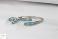 Turquoise Crystal Embellished Open Cuff Bracelet & Ring Set