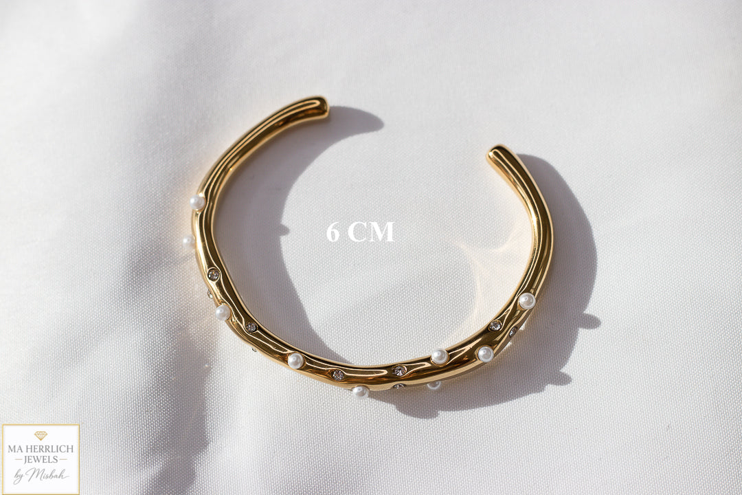 Golden Pearl & Crystal Cuff Bracelet