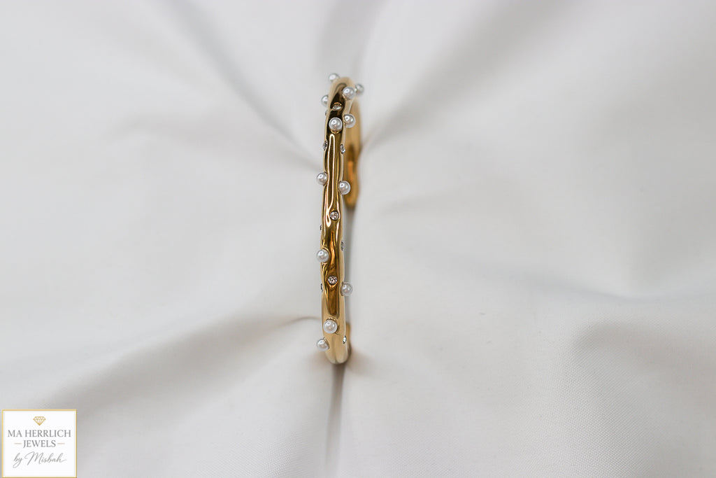 Golden Pearl & Crystal Cuff Bracelet