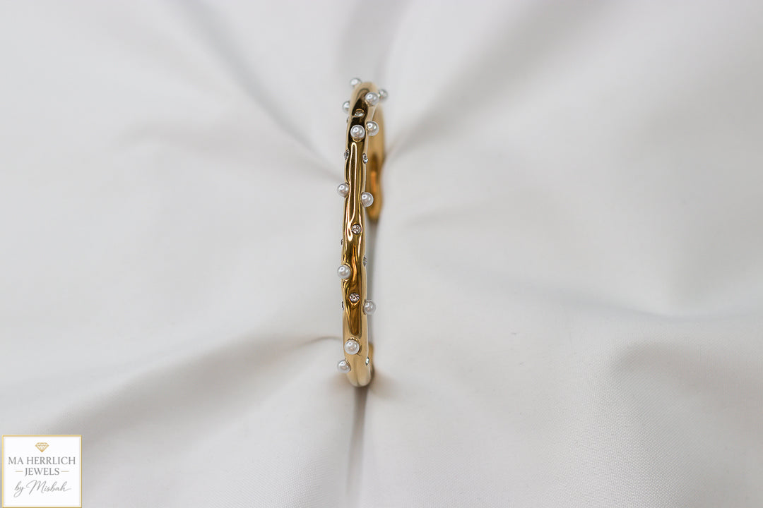 Golden Pearl & Crystal Cuff Bracelet