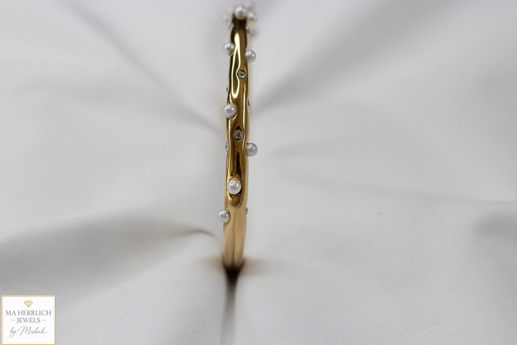 Golden Pearl & Crystal Cuff Bracelet