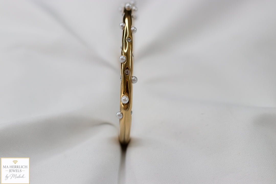 Golden Pearl & Crystal Cuff Bracelet
