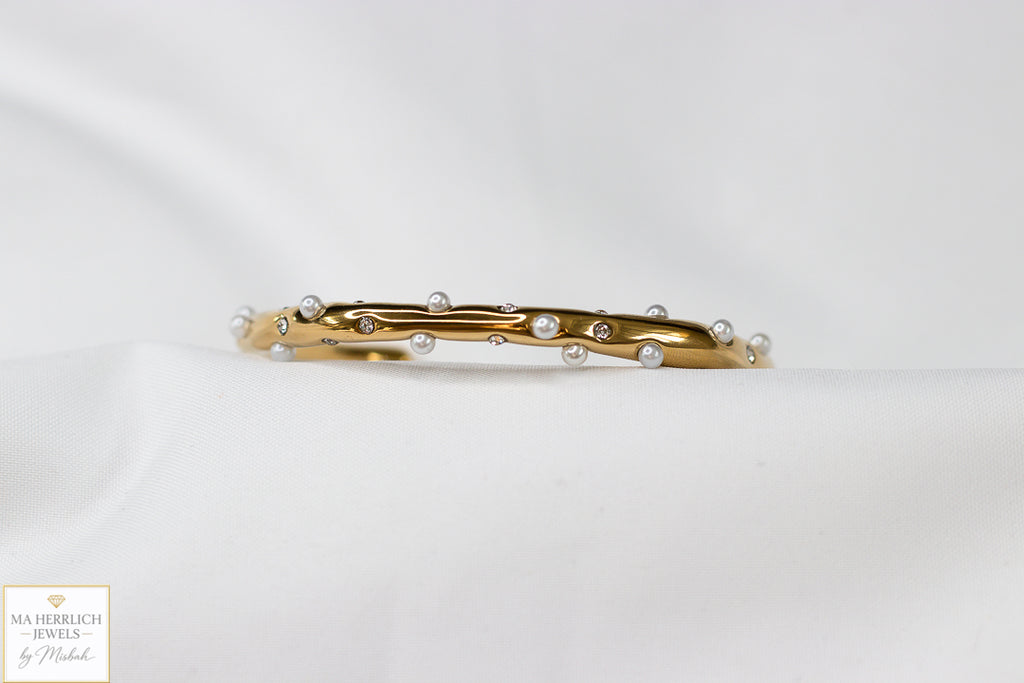 Golden Pearl & Crystal Cuff Bracelet