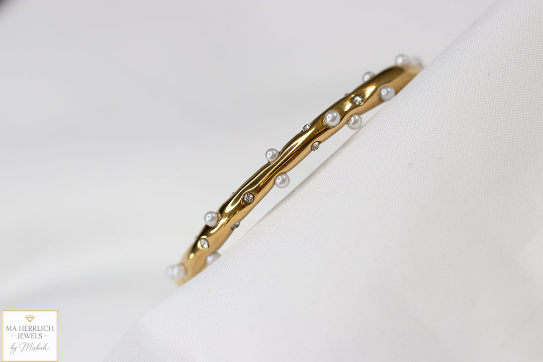 Golden Pearl & Crystal Cuff Bracelet