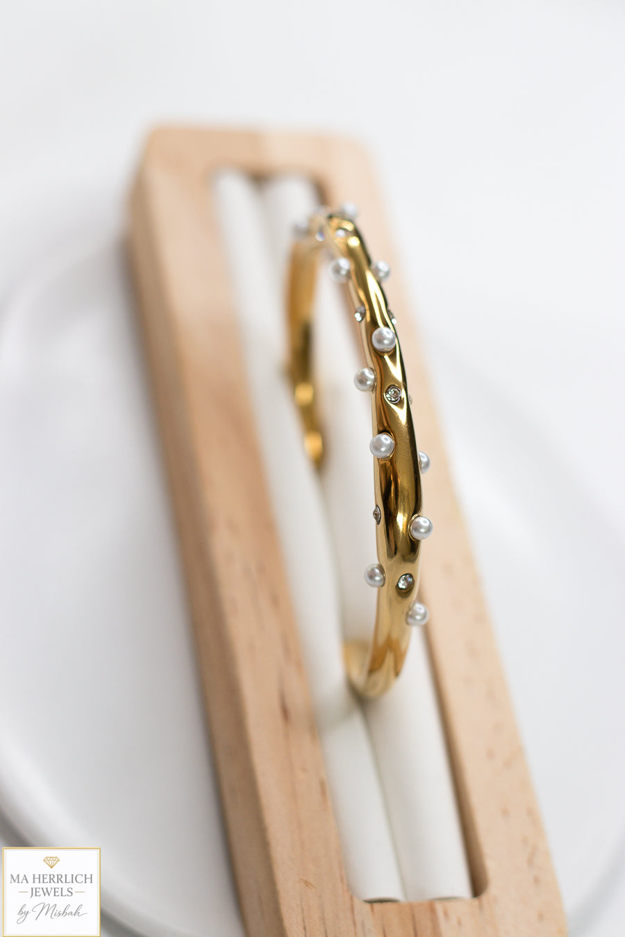 Golden Pearl & Crystal Cuff Bracelet