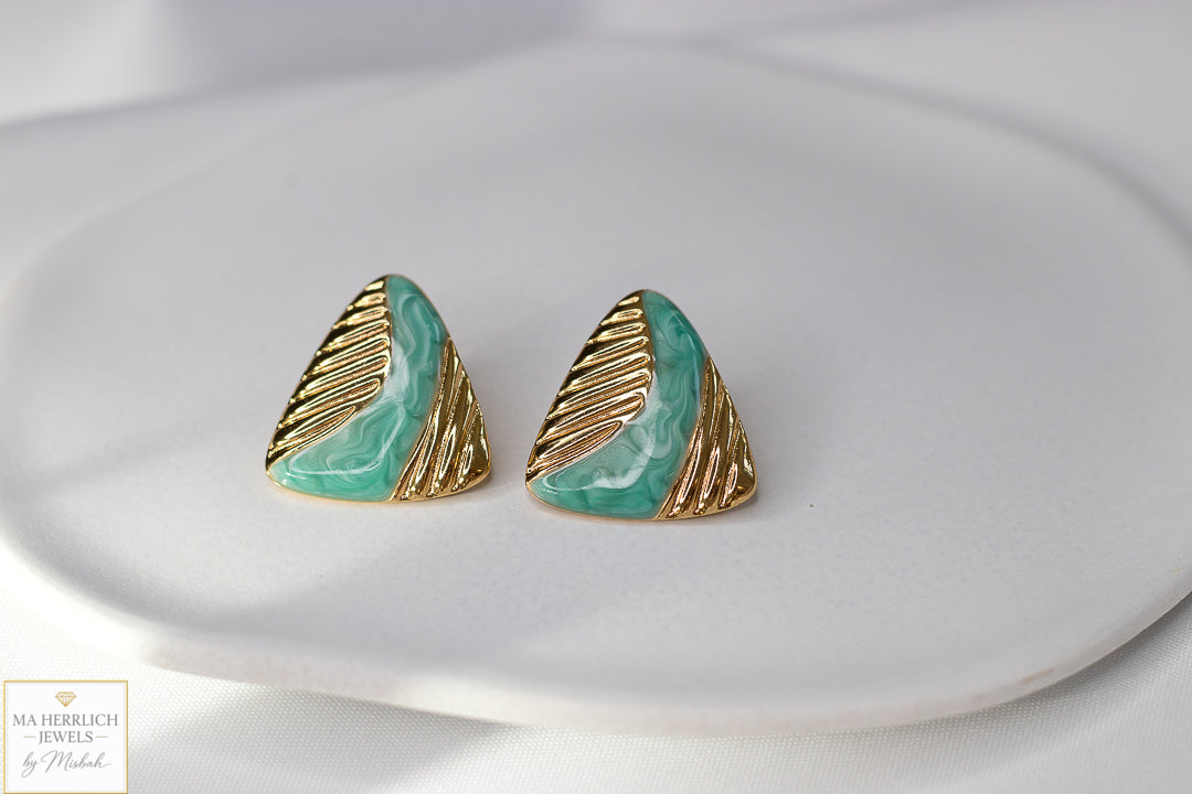 Turquoise Elan Sculpted Gold Earrings